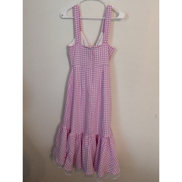 New BCBGeneration Dress XS Gingham Pink White Bow Ruffles Cut Out Summer Barbie - Picture 4 of 15